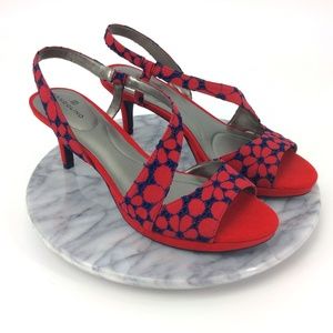 Bandolino Red & Blue Floral Slingback Heels NWOB